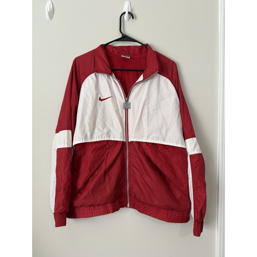Nike Team Men's Red White Nylon Windbreaker Jacket Full-Zip Sporty Sz S Retro